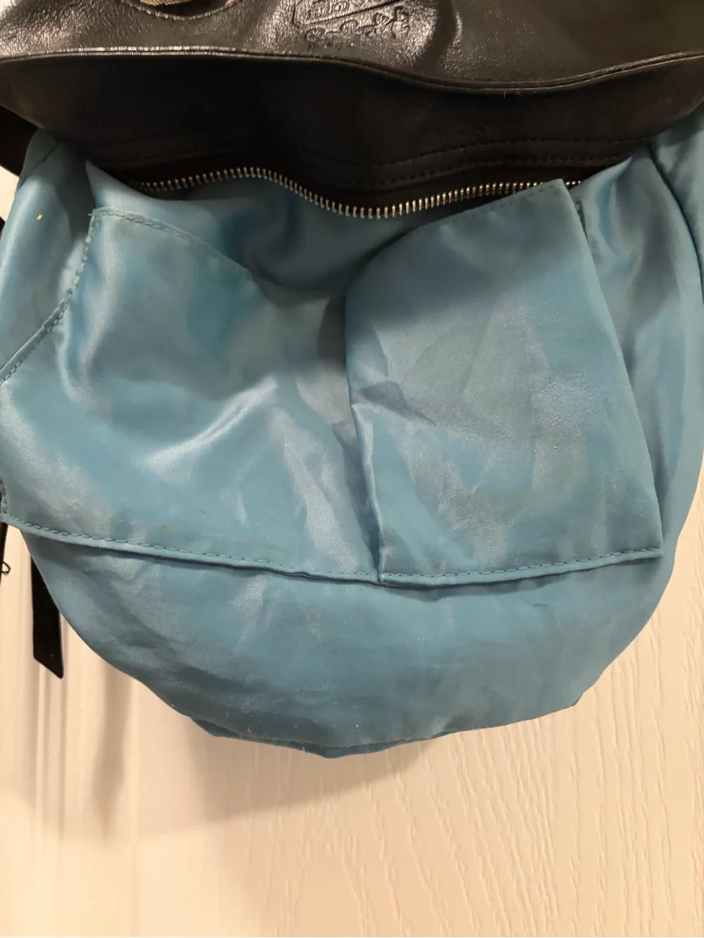 Coach Large Signature Canvas & Black Leather Hobo